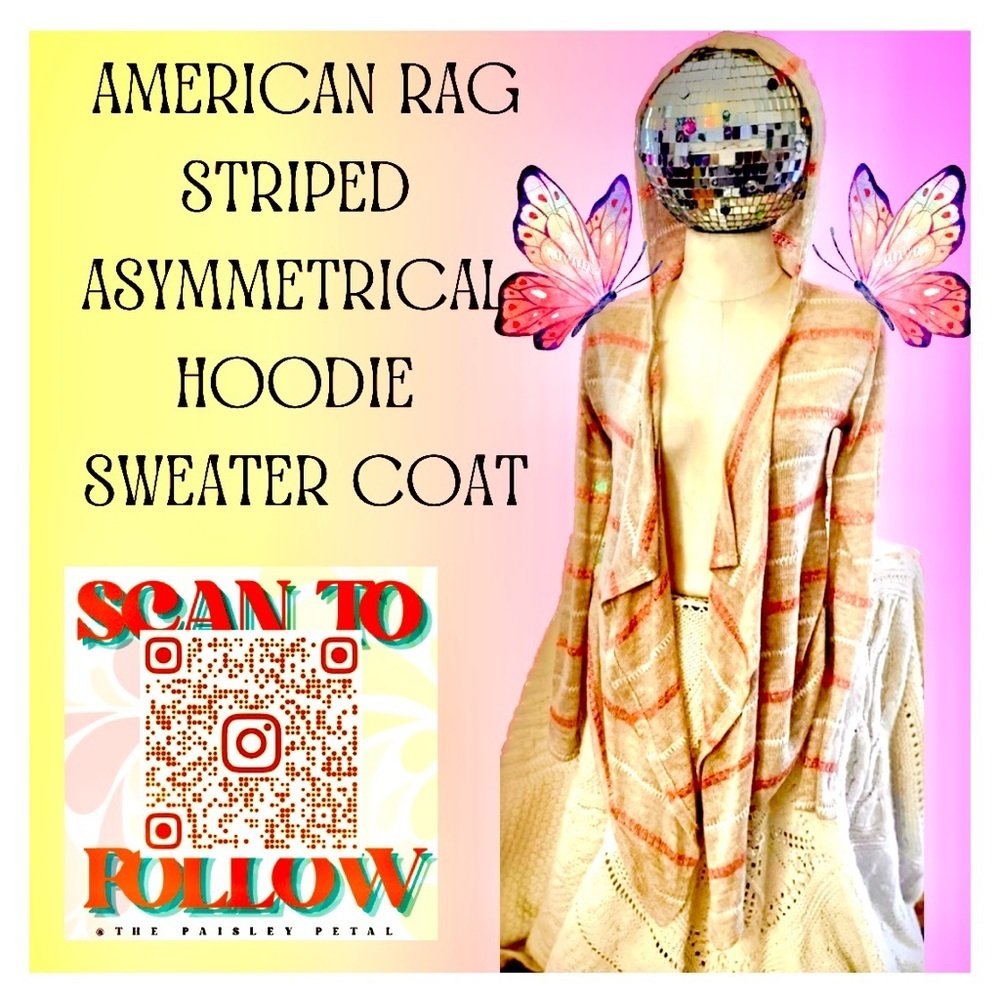 𝅺AMERICAN RAG STRIPED ASYMMETRICAL HOODIE SWEATER COAT